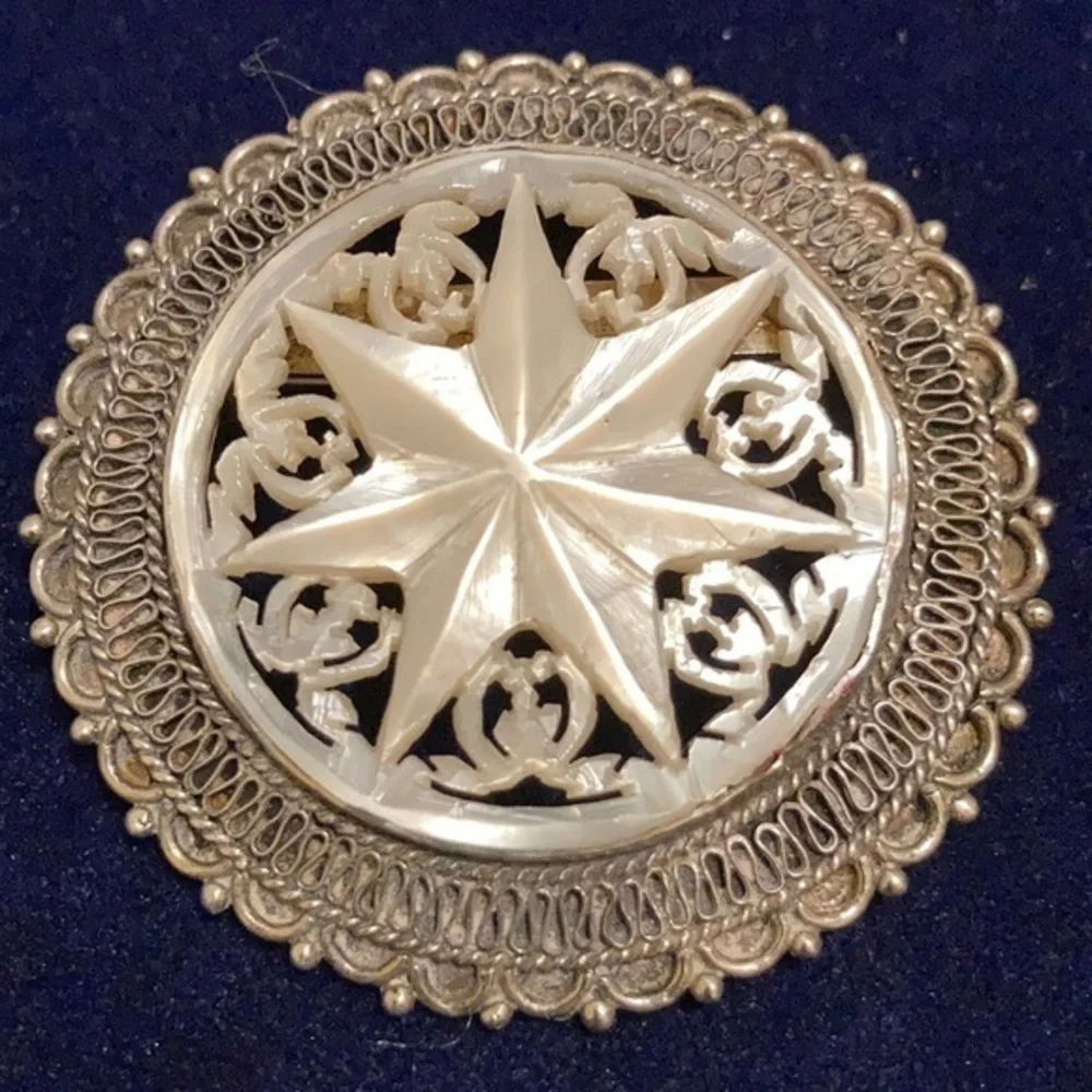 Vintage Jerusalem silver 950 & mother of pearl star brooch pendant